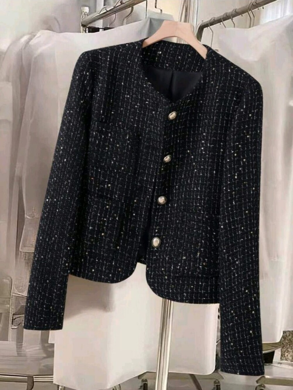 Women's Button Pocket Long Sleeve Woolen Coat, Suitable For Daily Wear
